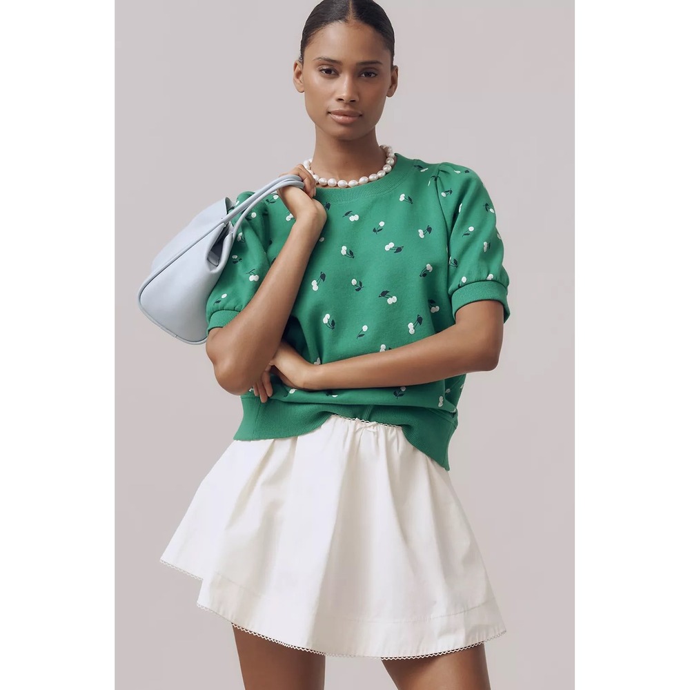 Maeve Green‎ Cherry Print Puff Sleeve Sweatshirt XS